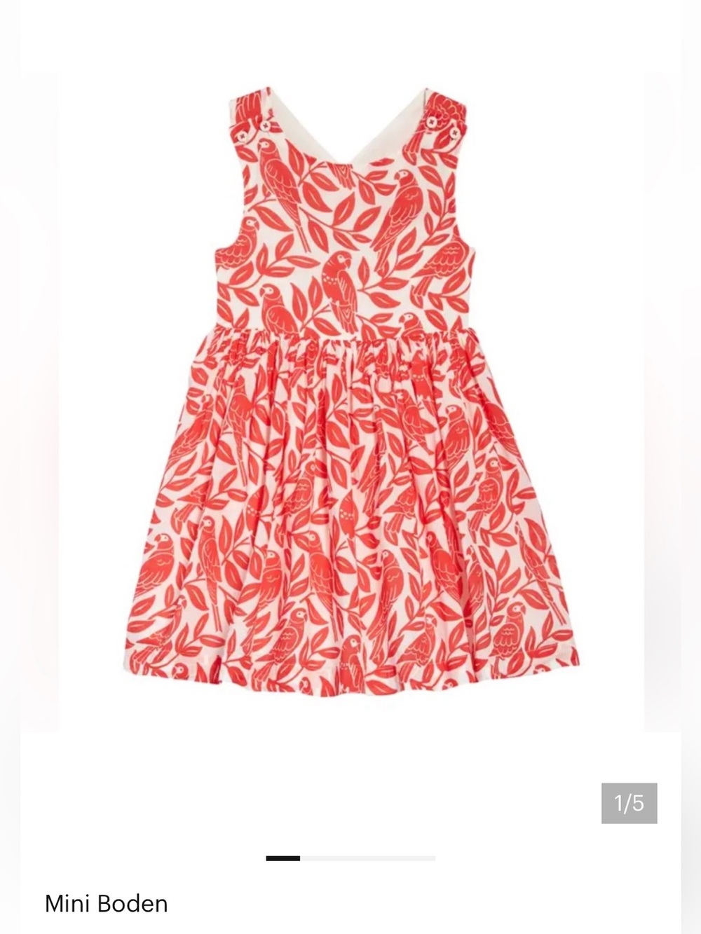 Mini Boden Coral Bird Print Sleeveless Dress